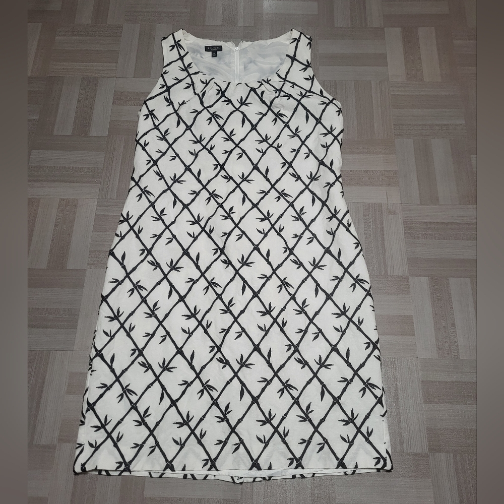 Talbots Black and White Bamboo Sheath Dress Sleeveless Linen Blend. 10